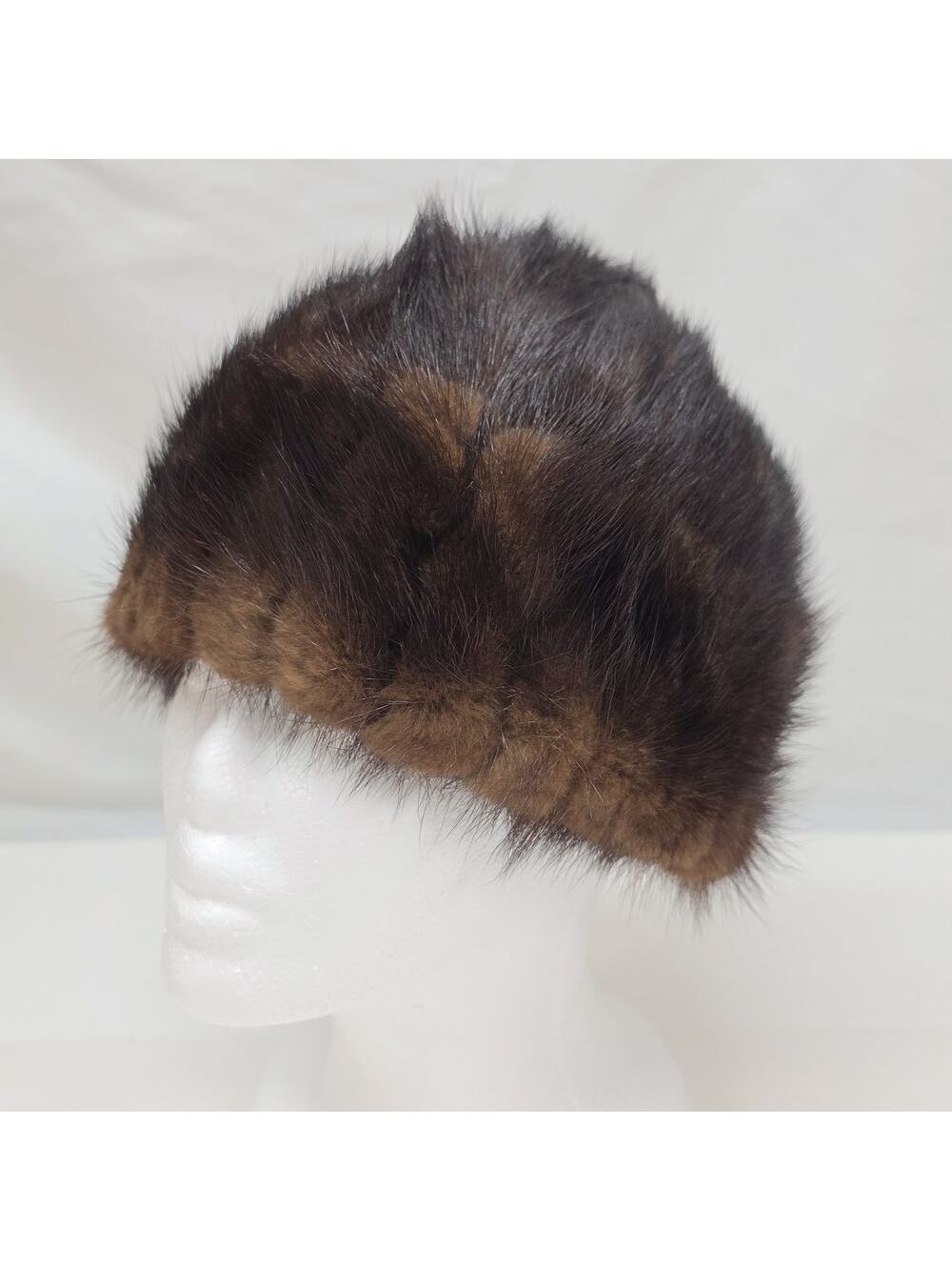 Vintage Real Mink Fur Hat Womens Brown Pillbox Cloche Soft Winter Cap Classic